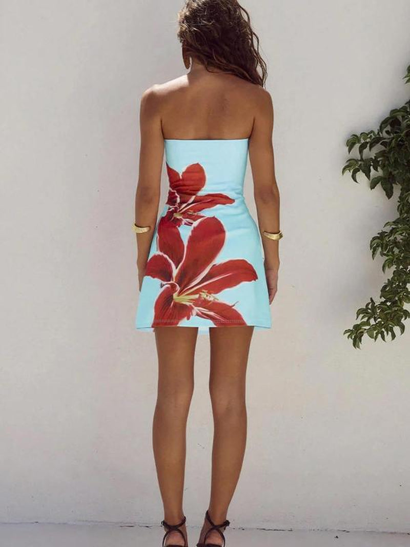 Women'S Floral Print Bodycon Dress, Fashion Casual Sleeveless Tube Dress for Daily Outdoor Wear, Women Dress for Spring Fall