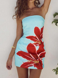 Women'S Floral Print Bodycon Dress, Fashion Casual Sleeveless Tube Dress for Daily Outdoor Wear, Women Dress for Spring Fall