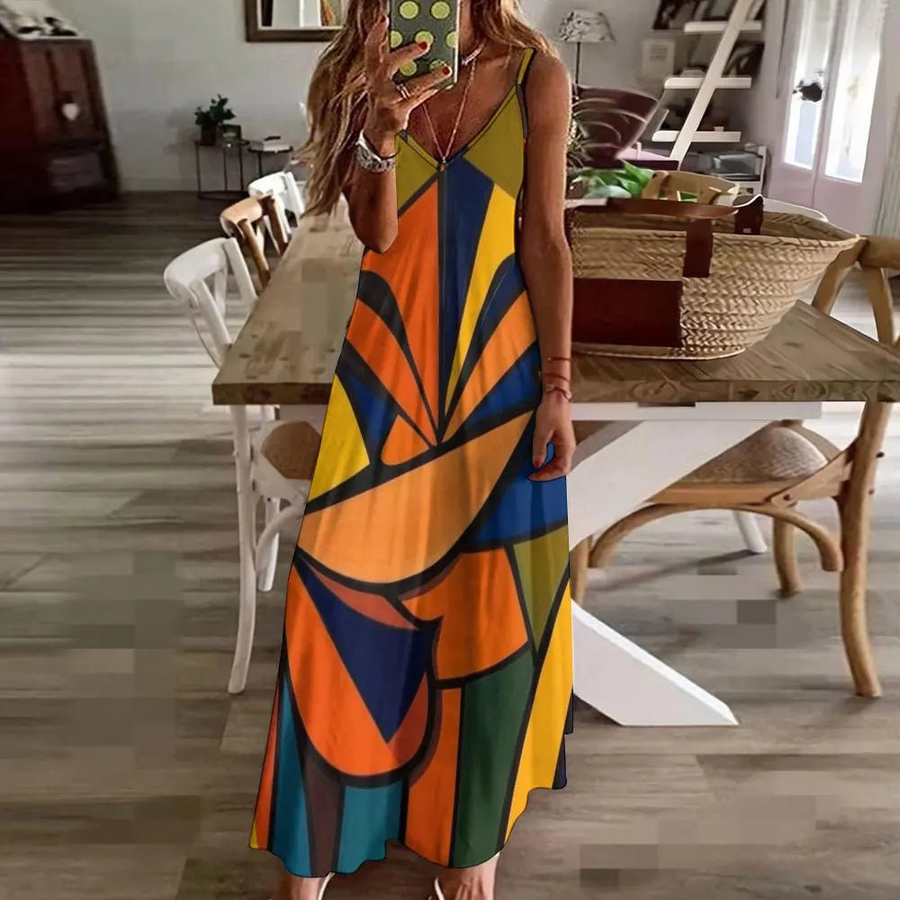 Geometric Sling Ankle Long Dress, Maxi Sling Dress, Summer Dress, Casual Sling Dress, Elegant Sling Dress, Boho Sling Dress, Beach Dress
