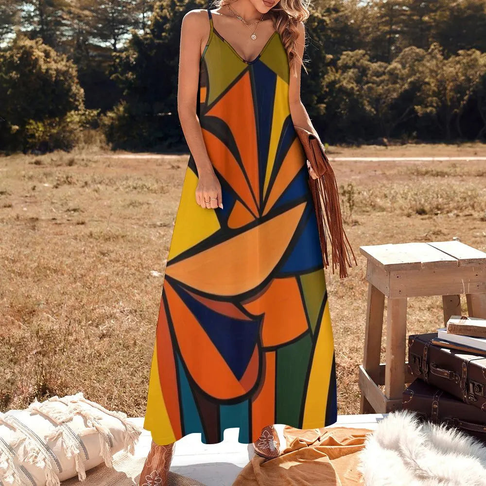 Geometric Sling Ankle Long Dress, Maxi Sling Dress, Summer Dress, Casual Sling Dress, Elegant Sling Dress, Boho Sling Dress, Beach Dress