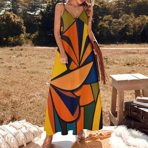 Geometric Sling Ankle Long Dress, Maxi Sling Dress, Summer Dress, Casual Sling Dress, Elegant Sling Dress, Boho Sling Dress, Beach Dress