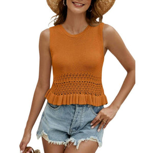 VIMPUNEC Womens Summer Crop Tank Tops Cute Knit Sweater Vest Crochet Sleeveless Pullover Top