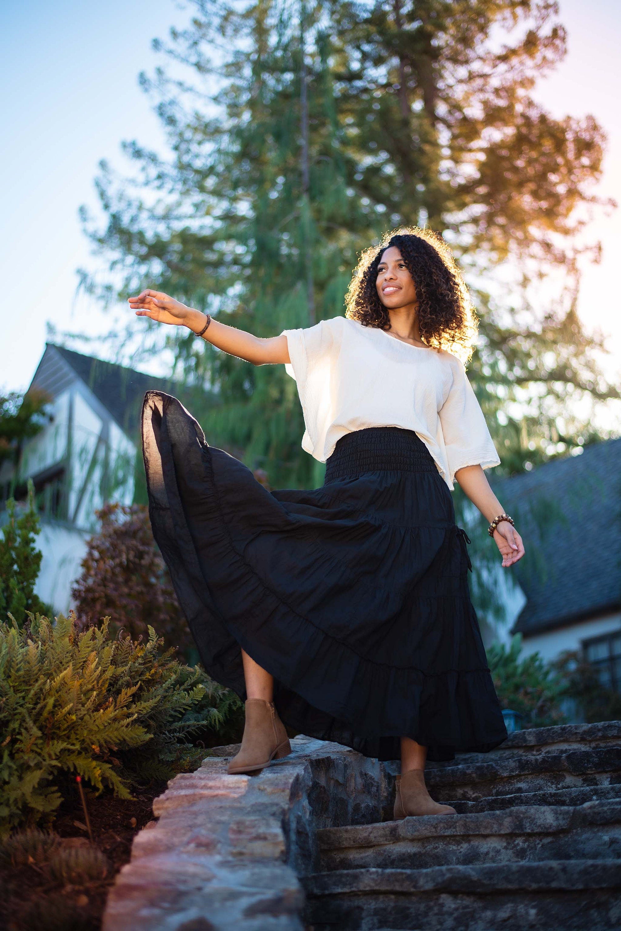Cotton Maxi Skirt | Flowy Tiered Skirt with Pockets | Boho Summer Travel Fashion