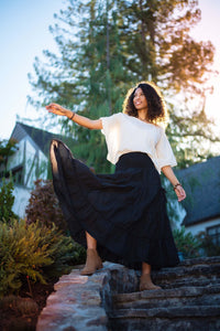Cotton Maxi Skirt | Flowy Tiered Skirt with Pockets | Boho Summer Travel Fashion