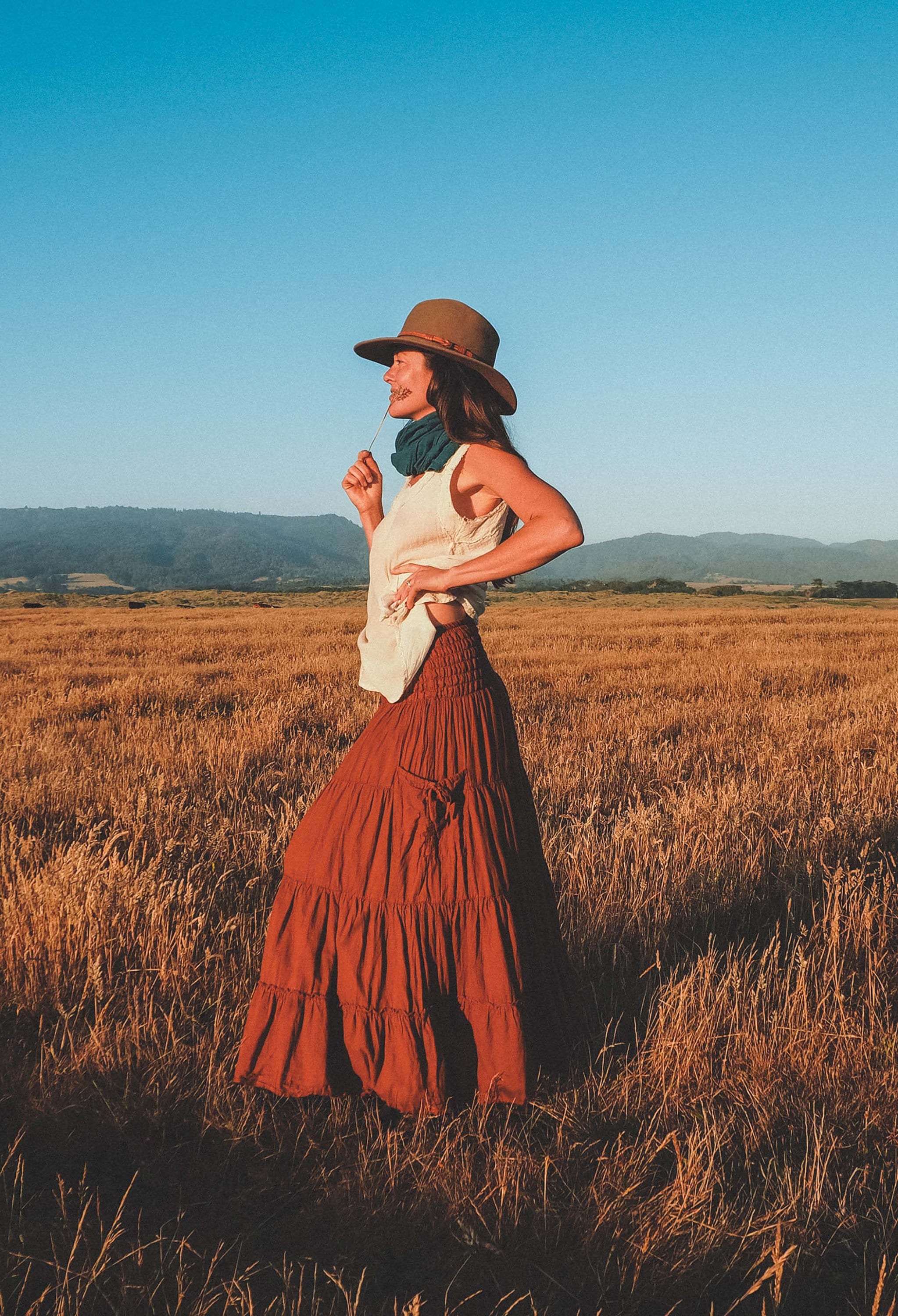Cotton Maxi Skirt | Flowy Tiered Skirt with Pockets | Boho Summer Travel Fashion