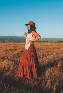 Cotton Maxi Skirt | Flowy Tiered Skirt with Pockets | Boho Summer Travel Fashion