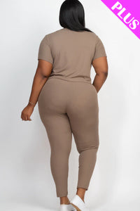 Plus Size Ribbed Short Sleeve Top & Leggings Set (CAPELLA)