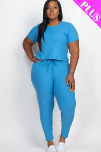 Plus Size Ribbed Short Sleeve Top & Leggings Set (CAPELLA)