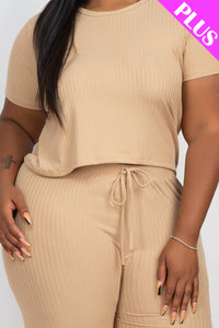 Plus Size Ribbed Short Sleeve Top & Leggings Set (CAPELLA)