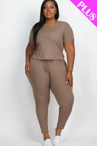 Plus Size Ribbed Short Sleeve Top & Leggings Set (CAPELLA)