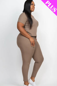 Plus Size Ribbed Short Sleeve Top & Leggings Set (CAPELLA)